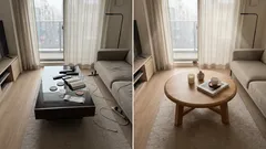 リビングがどこか決まらない…その違和感、コーヒーテーブルが原因かも：丸い天然木で空間が整う話